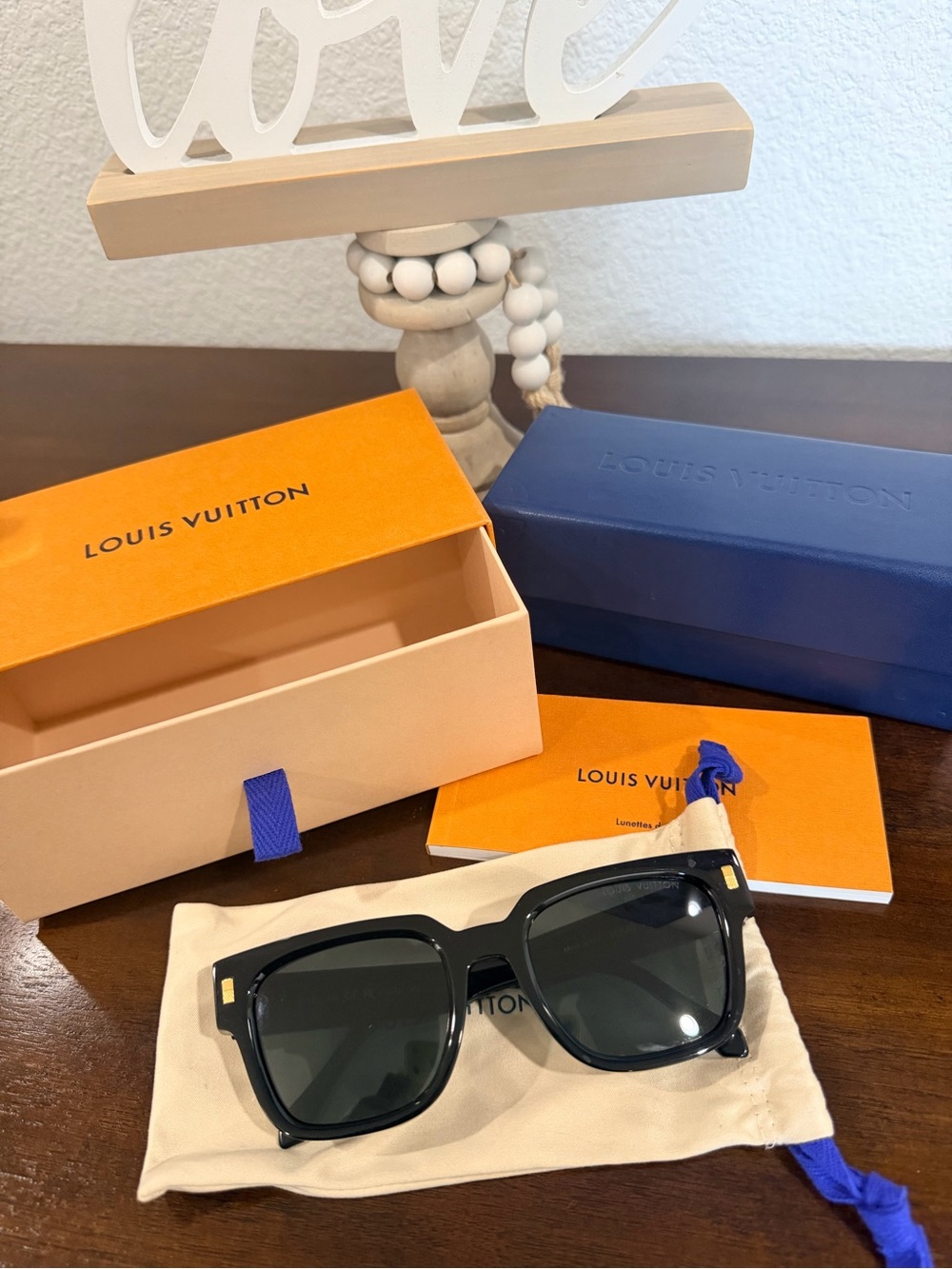 Louis Vuitton Black Square Sunglasses with Gold Details